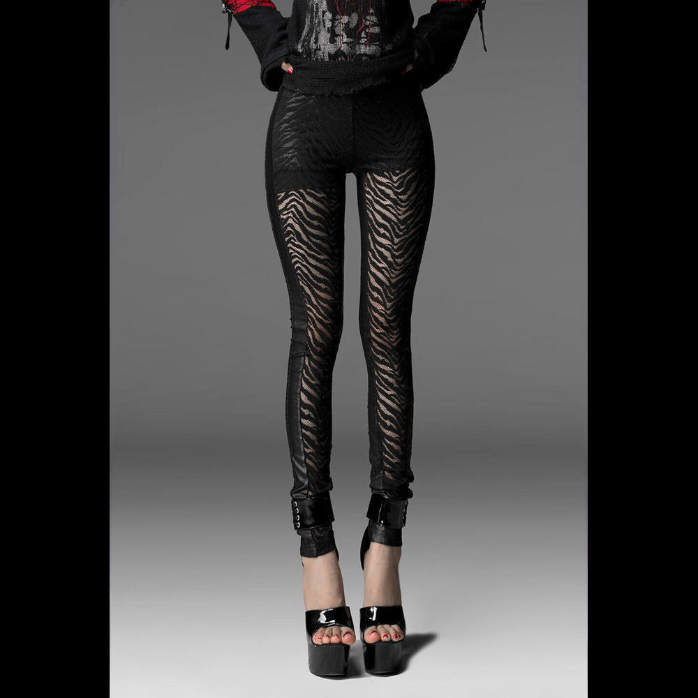 Punk Rave Black Gothic Women's Zebra Print Faux Leather Stretch Leggings